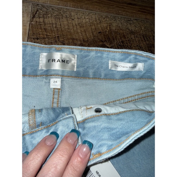FRAME The Charm Short Light Wash Denim High Rise Cutoff Shorts Size 24 - Picture 4 of 5